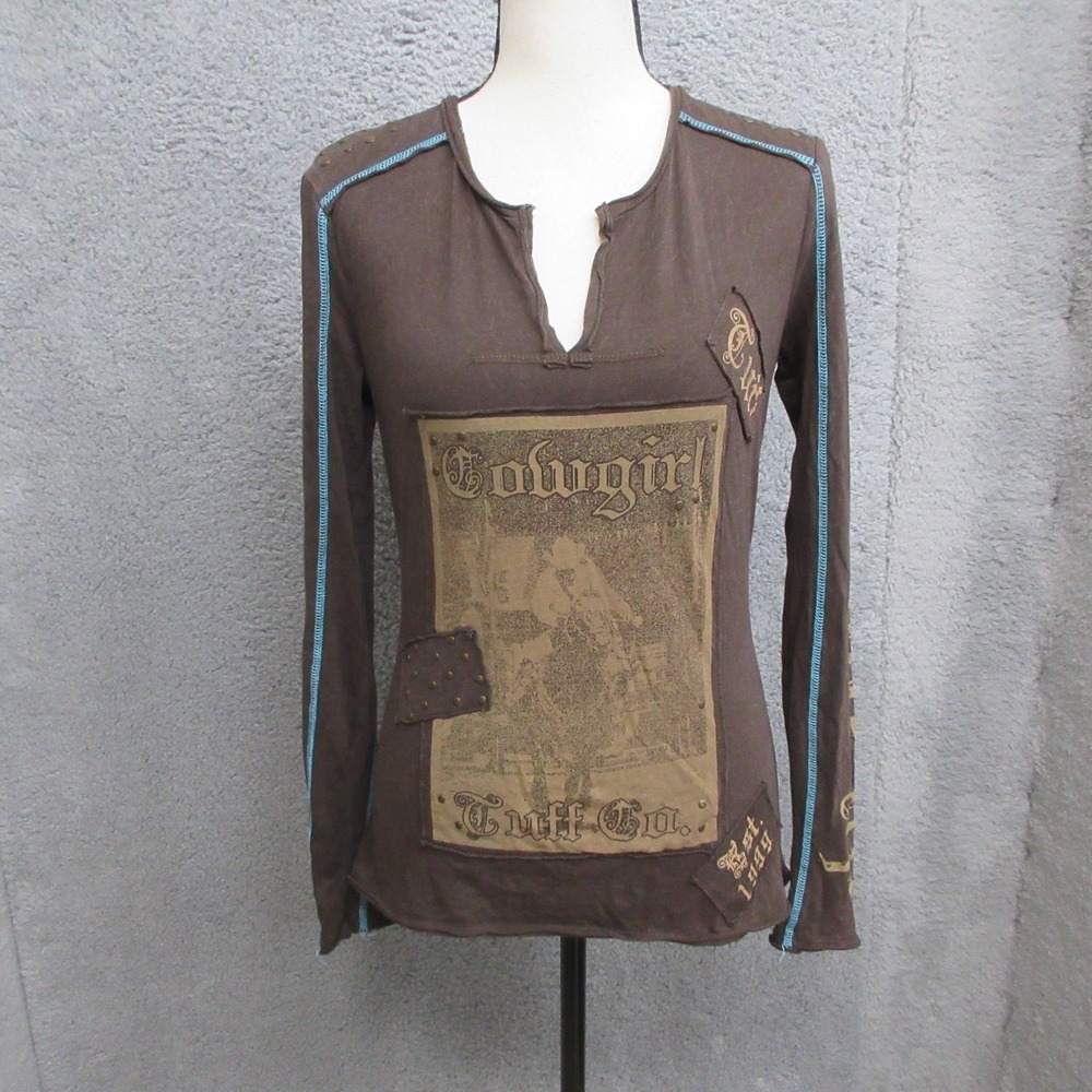 Cowgirl Tuff Western Shirt Women S Brown Studded Graphic Y2K Cowgirlcore Rodeo‎